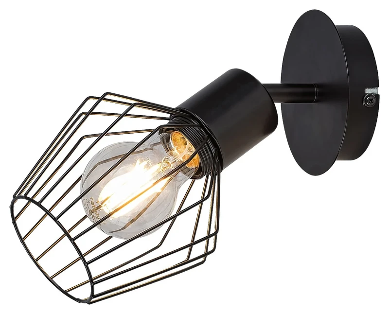 Spotlights Belano – industrial spotlight in black matt, metal grille, 230mm, 1×E27