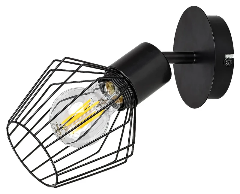 Belano – industrial spotlight in black matt, metal grille, 230mm, 1×E27
