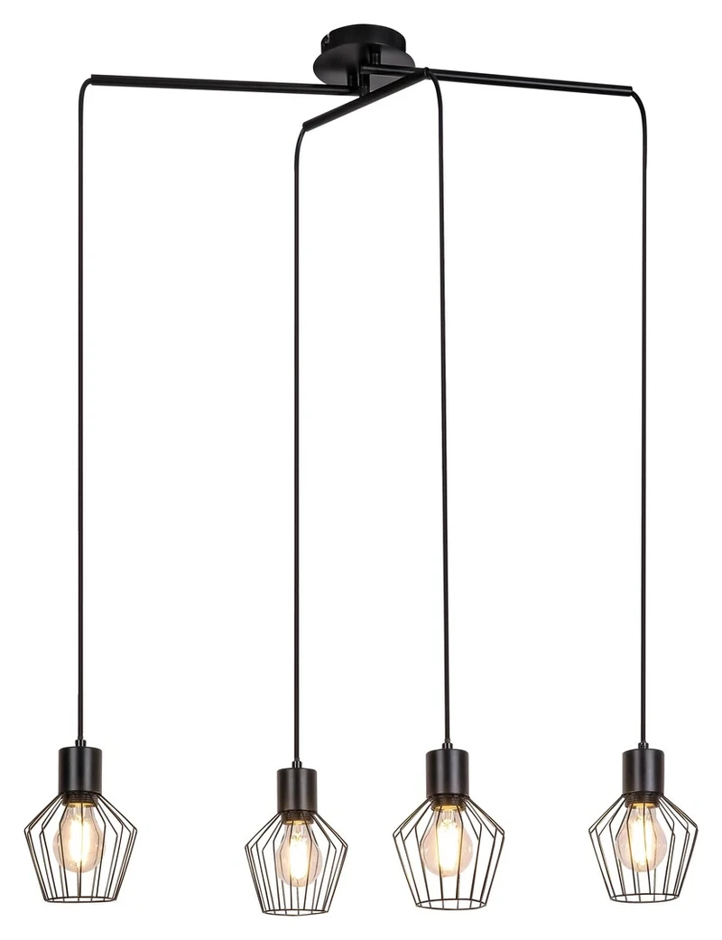Pendant Lights Belano – industrial pendant in black matt, 4×E27, 680mm, IP20