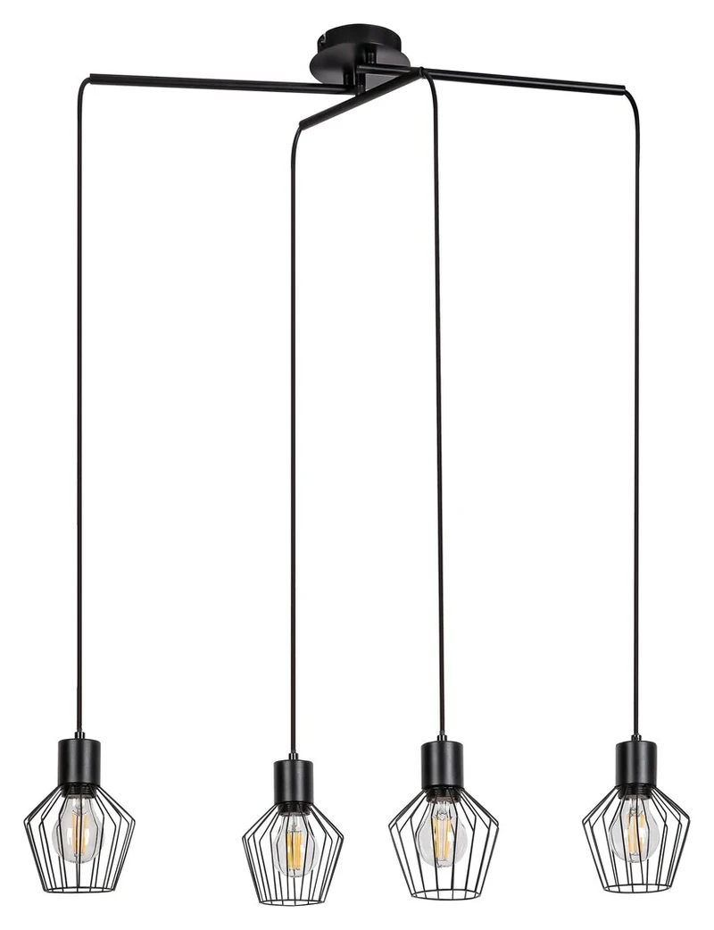 Belano – industrial pendant in black matt, 4×E27, 680mm, IP20