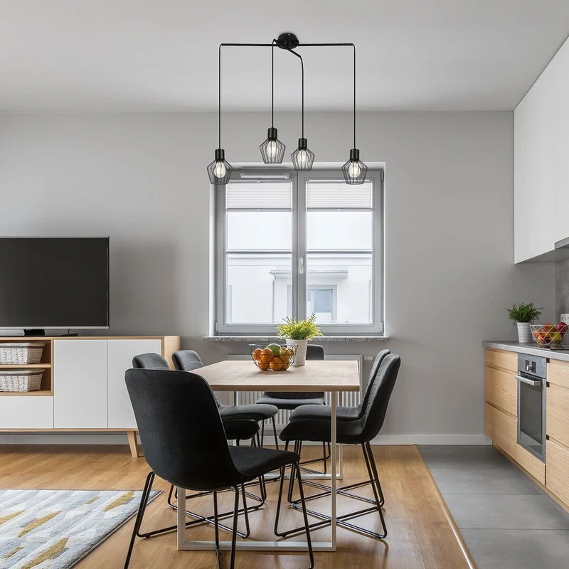 Belano – industrial pendant in black matt, 4×E27, 680mm, IP20