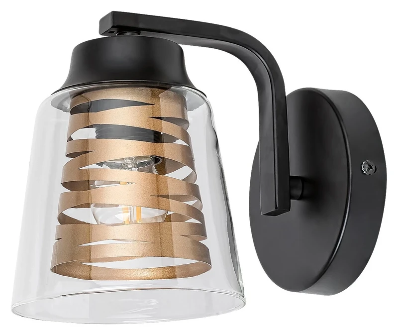 Zenaida – modern wall light in black matt with clear glass, Ø140mm, 1×E27