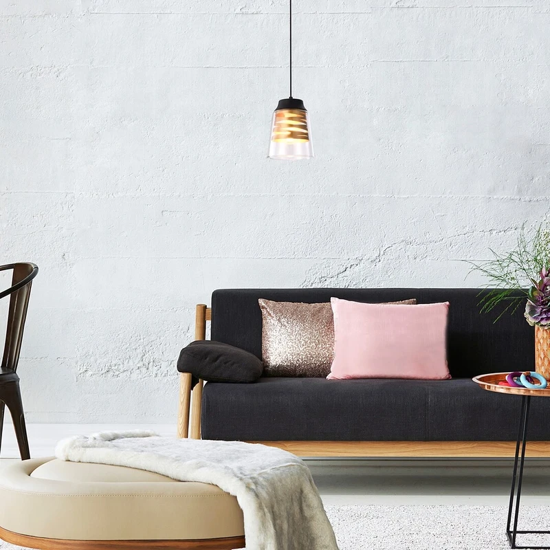Zenaida – modern pendant in black matt with clear glass, Ø155mm, 1×E27