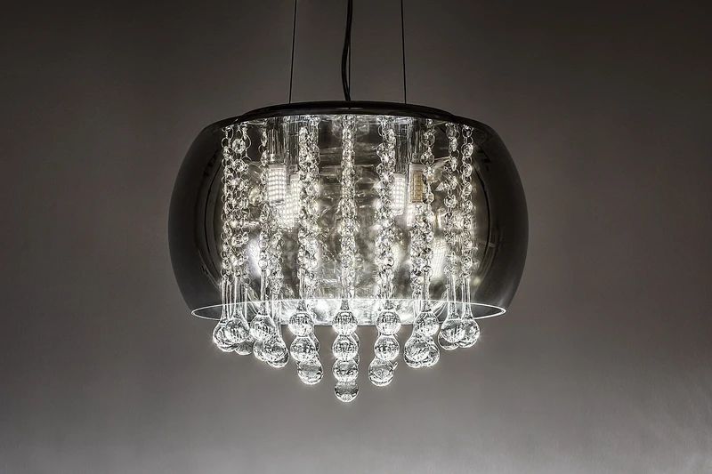 Ninelle – classic pendant in chrome with tinted glass, Ø400mm, 6×G9