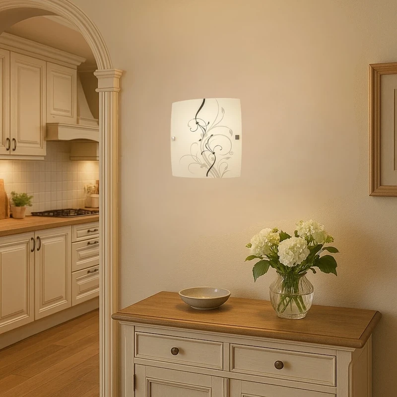 Elina – ceiling light with decorative glass in white, 300×300mm, 1×E27, IP20