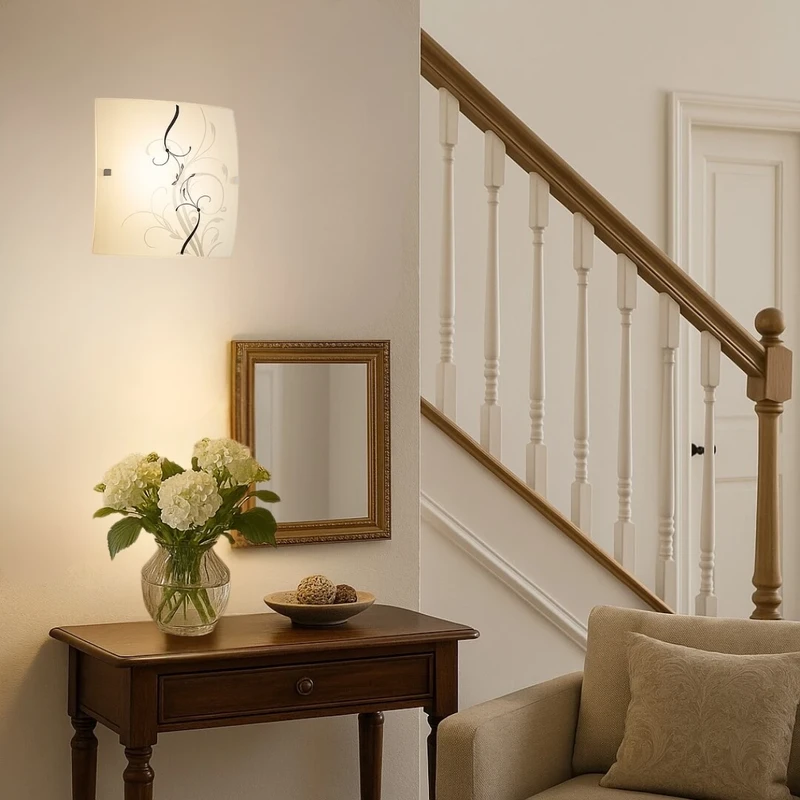 Elina – modern ceiling light with pattern on opal glass, 400×400mm, 2×E27, IP20