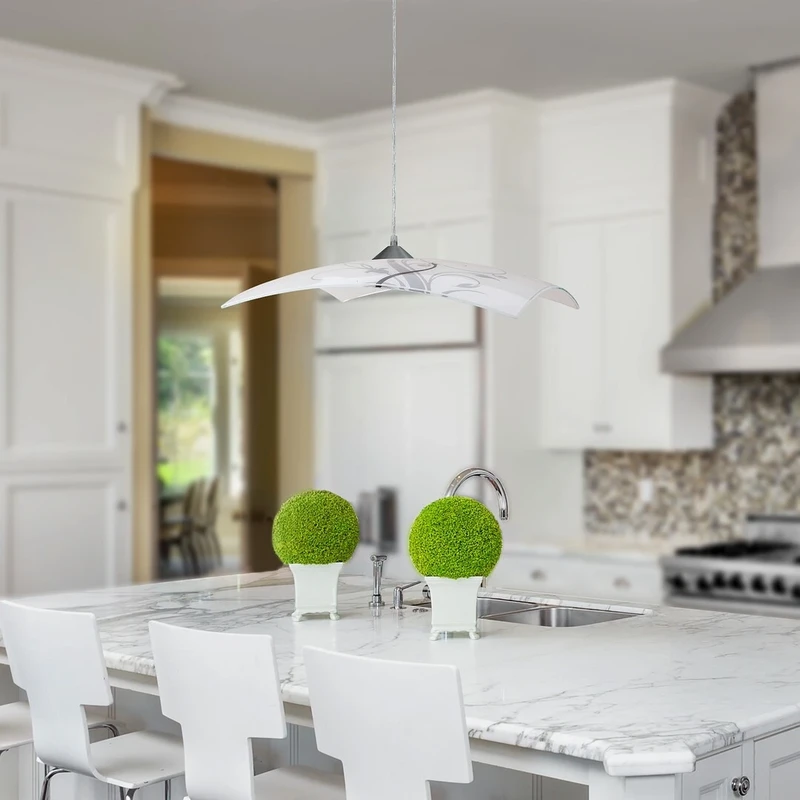 Elina – modern pendant in white with patterned glass, 400×400mm, 1×E27, IP20
