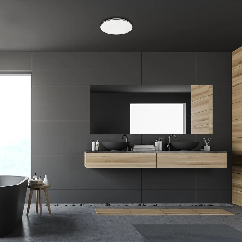 Toma – LED ceiling light for bathroom in chrome with white acrylic shade, Ø290mm, 20W, 4000K