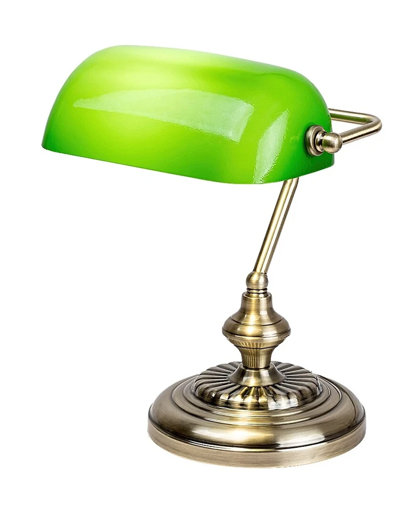 Bank – classic table lamp in bronze with green glass shade, 270×330mm, 1×E27