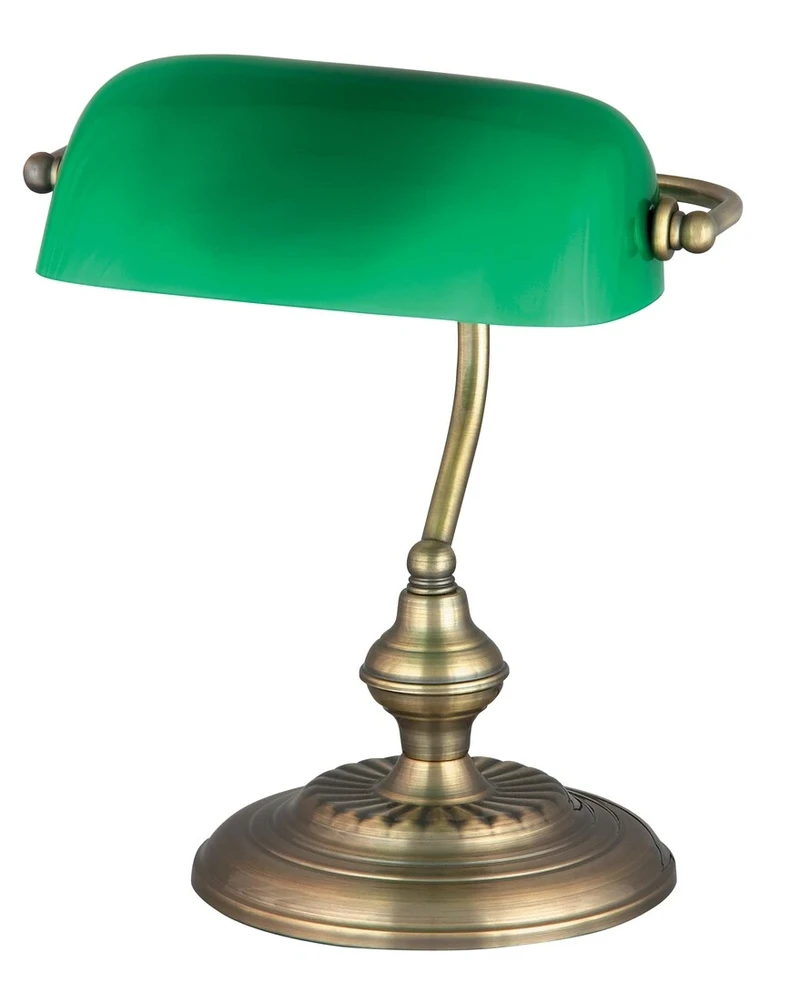 Table Lamps Bank – classic table lamp in bronze with green glass shade, 270×330mm, 1×E27