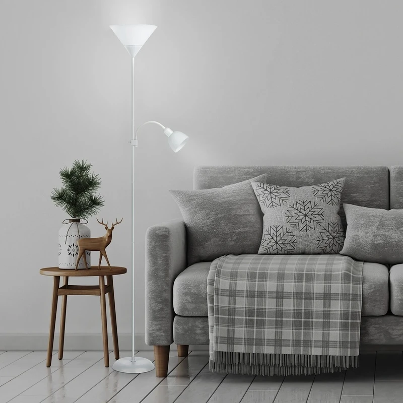 Action – floor lamp with arm for reading in white, Ø242mm, E27+E14, IP20