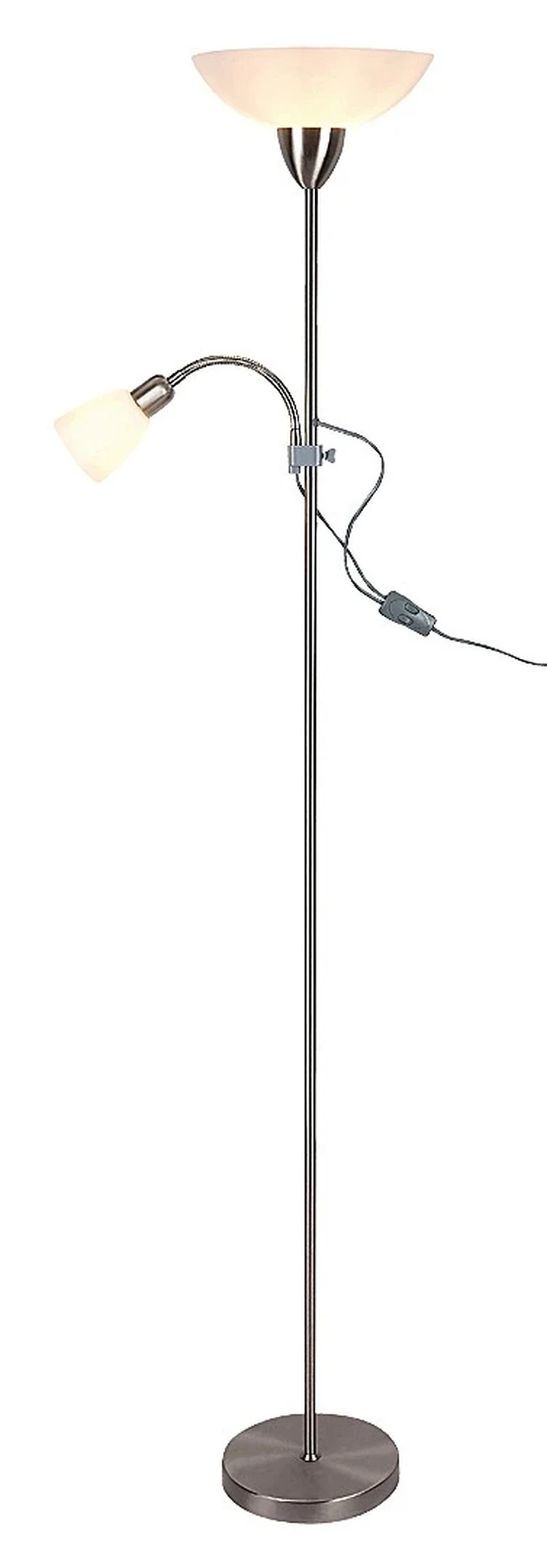 Floor Lamps Diana – floor-standing lamp with satin chrome and white glass, Ø285mm, E27+E14