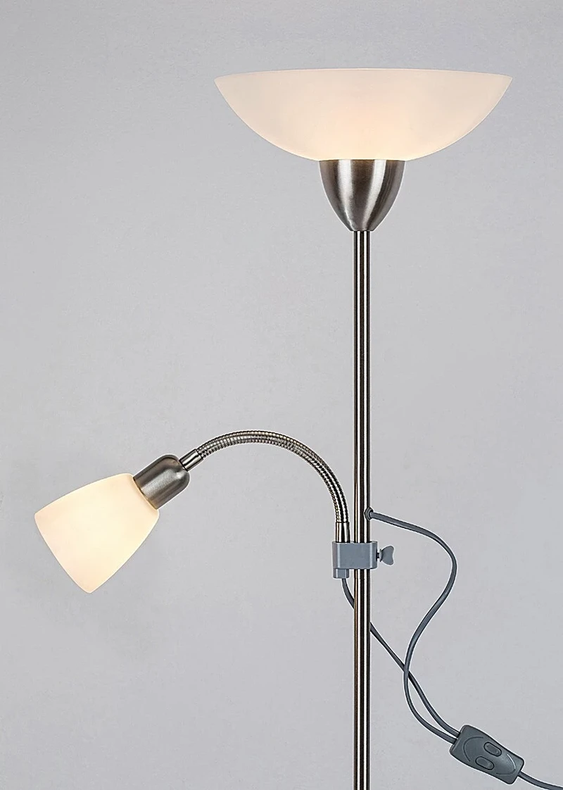 Diana – floor-standing lamp with satin chrome and white glass, Ø285mm, E27+E14