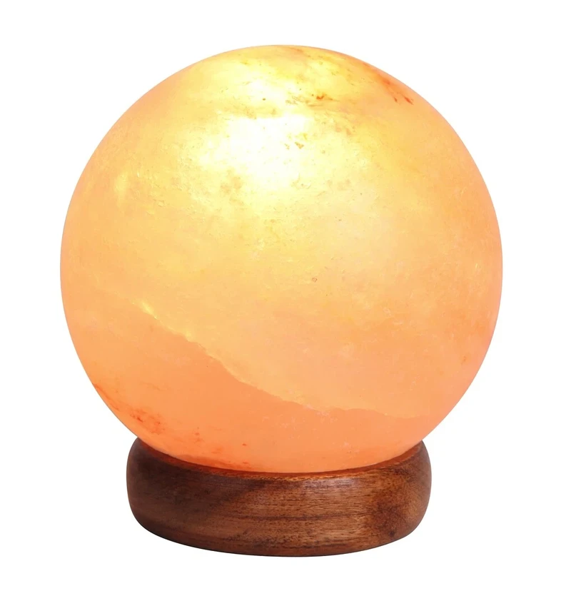 Table Lamps Ozone – salt lamp in orange with wood base, Ø127mm, 15W, 2700K