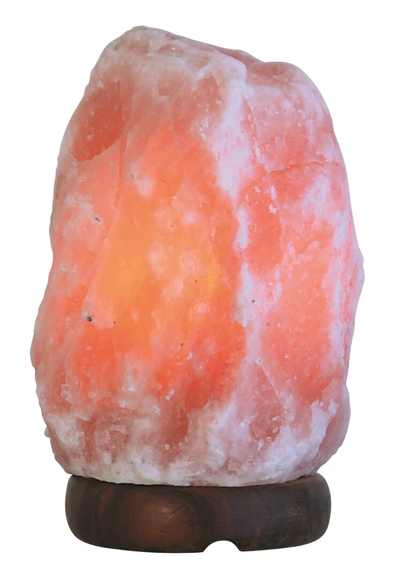 Rock – декоративна солна лампа в оранжево с дървена основа, 220мм, E14, 2700K