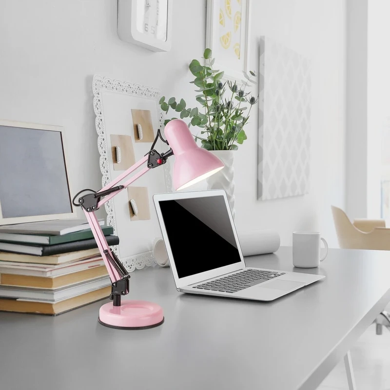 Samson – table lamp in pink, adjustable arm, 490mm, 1×E27