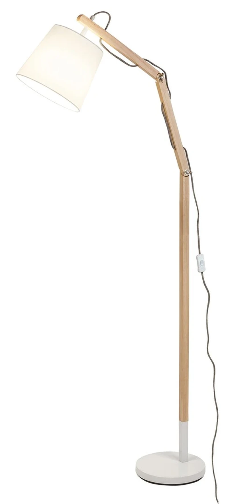 Floor Lamps Thomas – Scandinavian floor lamp in white with wood and fabric shade, Ø230mm, 1×E27