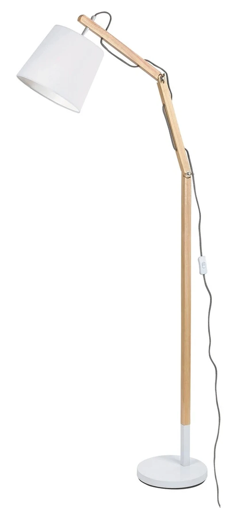Thomas – Scandinavian floor lamp in white with wood and fabric shade, Ø230mm, 1×E27