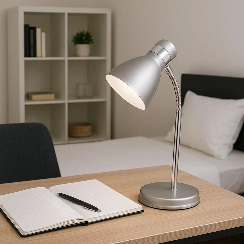Patric – table lamp in silver colour, metal, 320mm, 1×E14, IP20