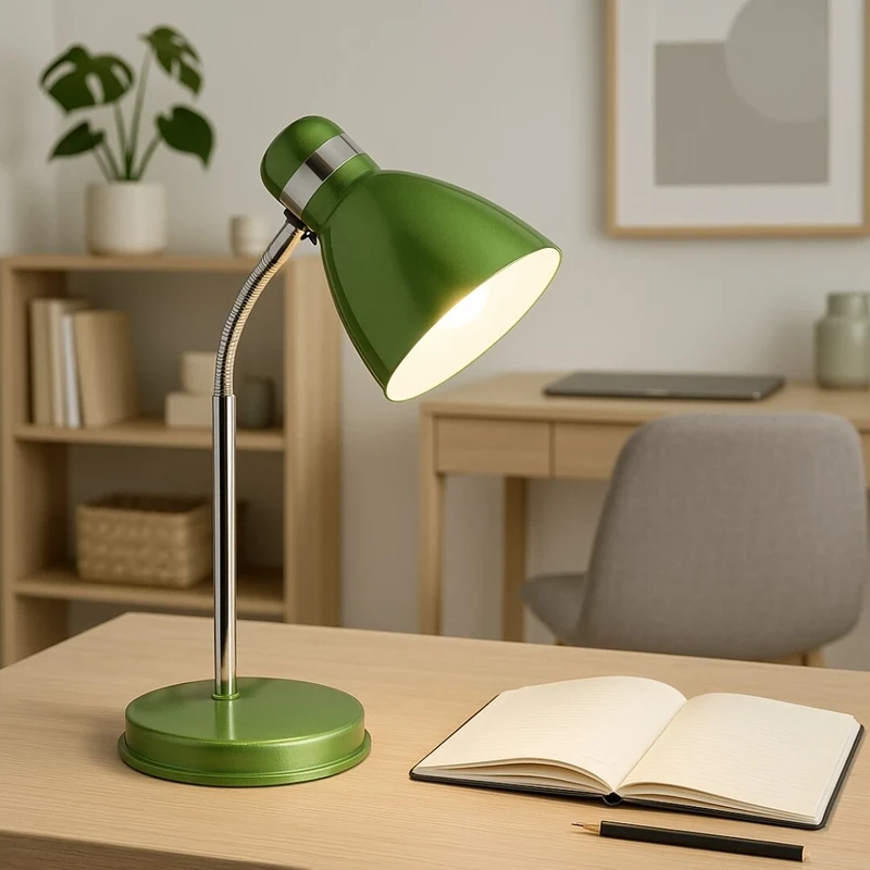 Patric – table lamp in green and chrome, Ø220mm, 320mm, 1×E14, IP20