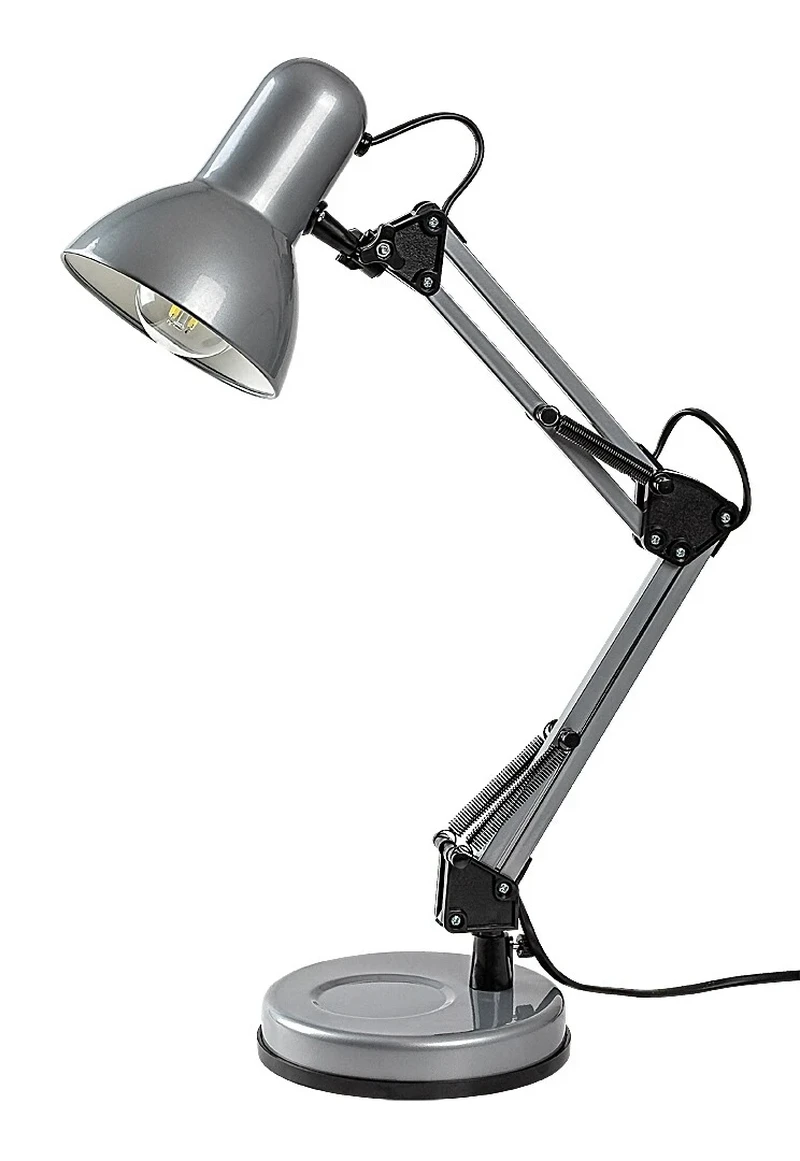 Samson – table lamp in silver with adjustable arm, 490mm, 1×E27, IP20