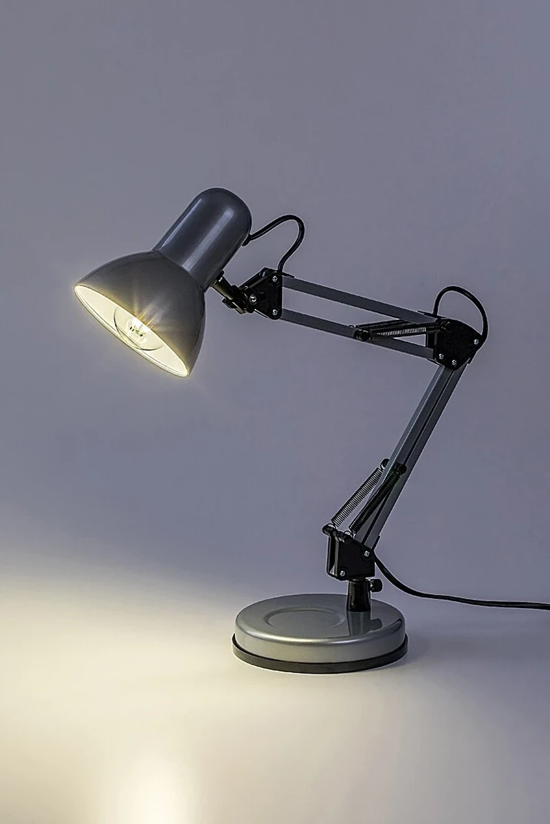 Samson – table lamp in silver with adjustable arm, 490mm, 1×E27, IP20