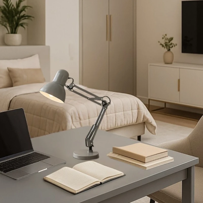 Samson – table lamp in silver with adjustable arm, 490mm, 1×E27, IP20
