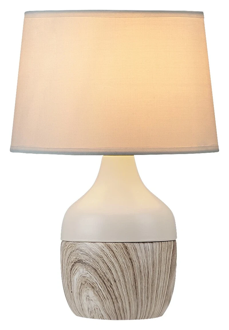 Yvette – night lamp in beige ceramic with white fabric shade, Ø200mm, 1×E14