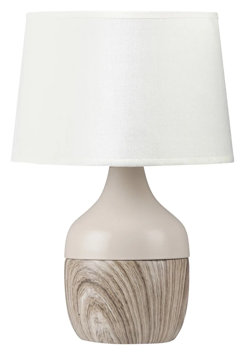 Table Lamps Yvette – night lamp in beige ceramic with white fabric shade, Ø200mm, 1×E14