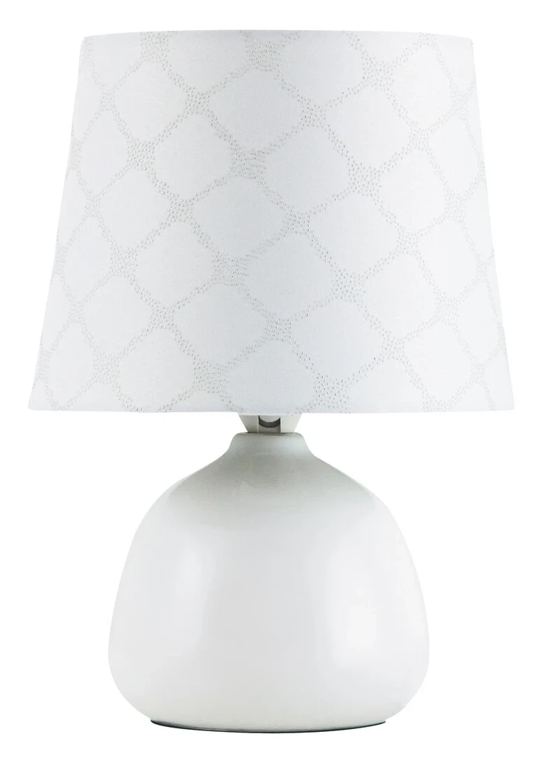 Table Lamps Ellie – night lamp in white ceramic with fabric shade, Ø180mm, 1×E14