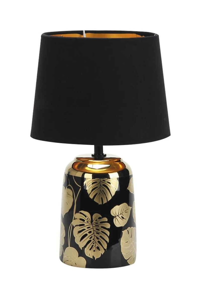 Table Lamps Sonal – table lamp in black with ceramic base and fabric shade, Ø180mm, 1×E14