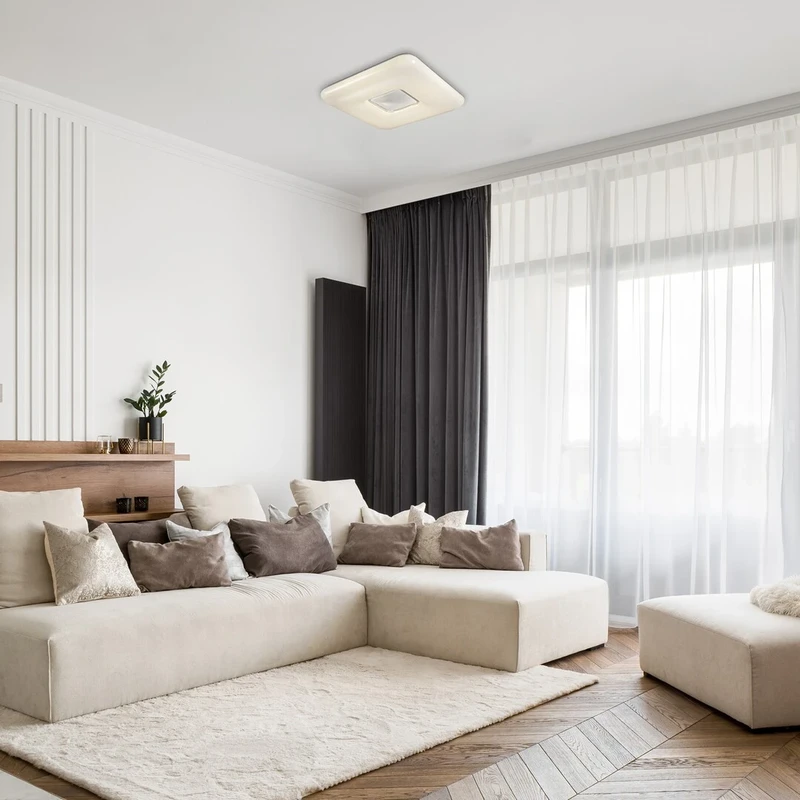 Tayla – LED плафон в хром с бял абажур, 440×440мм, 72W, 3000-6500K