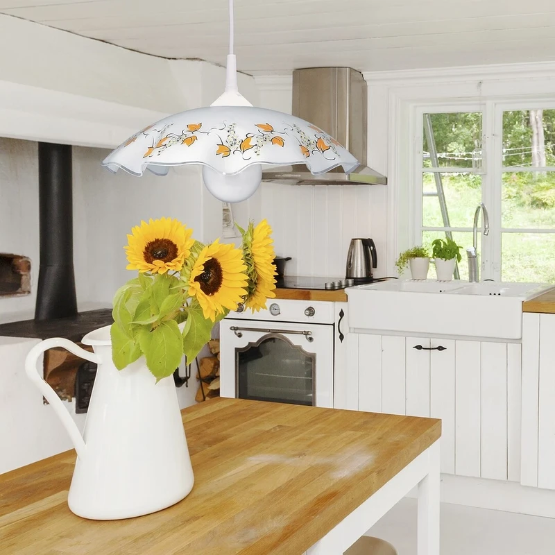 Vino – classic pendant in white with wave glass shade, Ø400mm, 1×E27