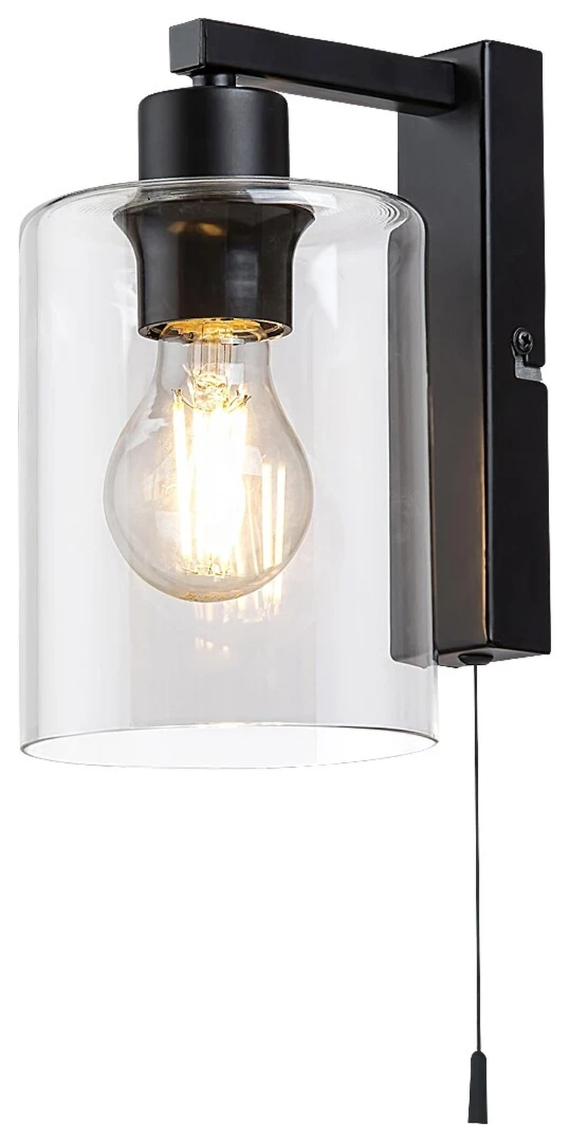 Wall Lights Miroslaw – industrial wall light lamp in black matt with clear glass, Ø120mm, 1×E27