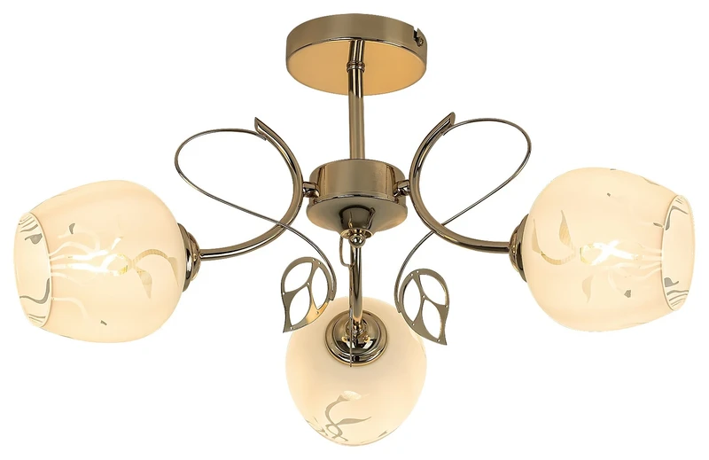 Fauna – classic ceiling light in gold with white glass, Ø560mm, 3×E27