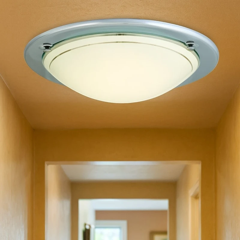 Ufo – ceiling light in chrome with opal glass, Ø285mm, 1×E27, IP20