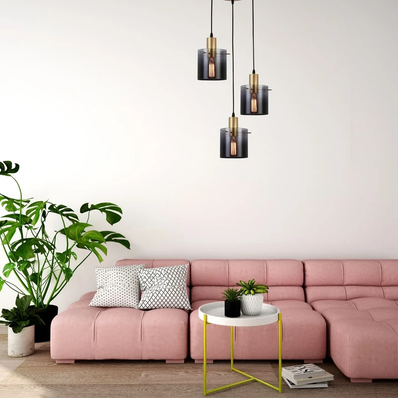 Donati – triple LED pendant in gold with smoked glass, Ø410mm, 3×E27