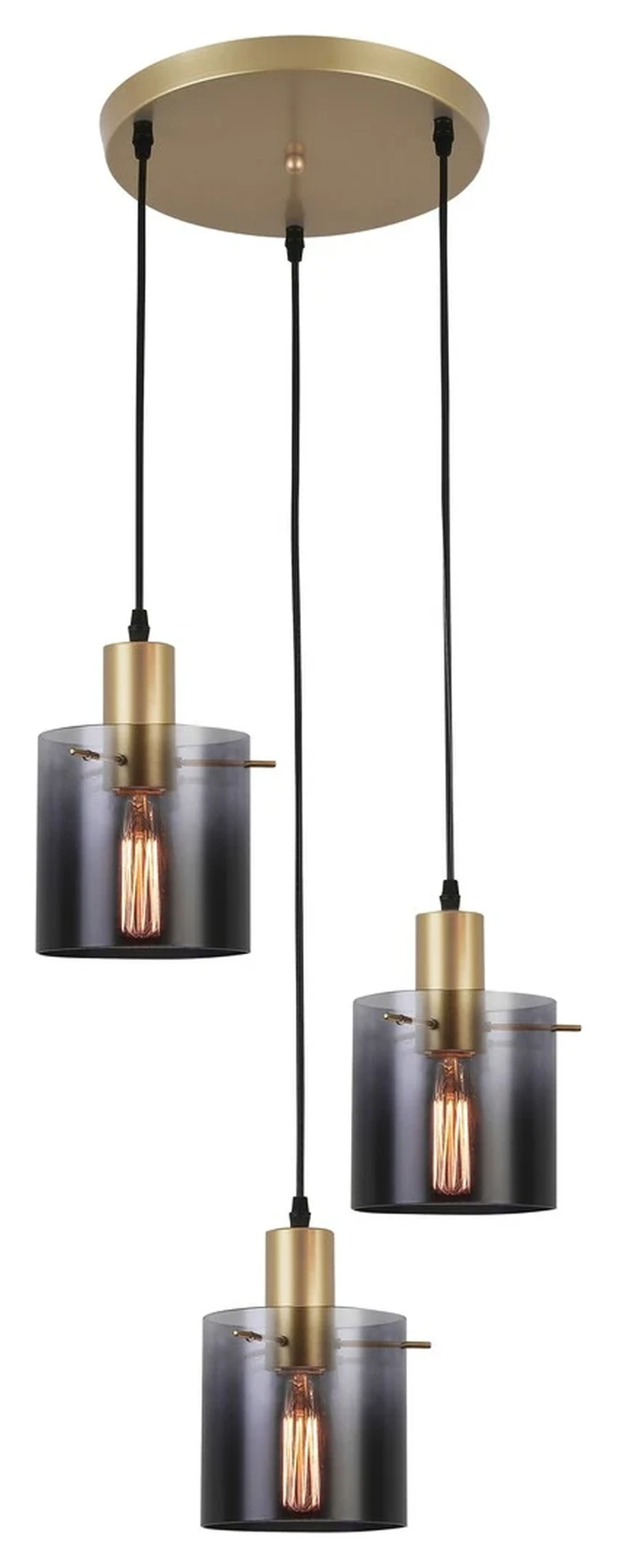 LED Pendants & Chandeliers Donati – triple LED pendant in gold with smoked glass, Ø410mm, 3×E27