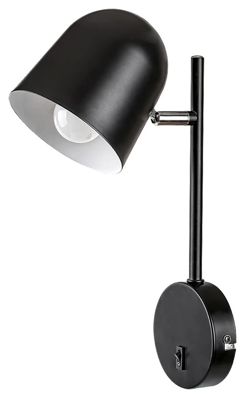 Egon – industrial wall light lamp in black matt, Ø115mm, 1×E14, with switch