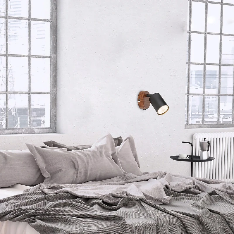 Edmund – industrial spotlight in oak and black, Ø55mm, 1×GU10, IP20