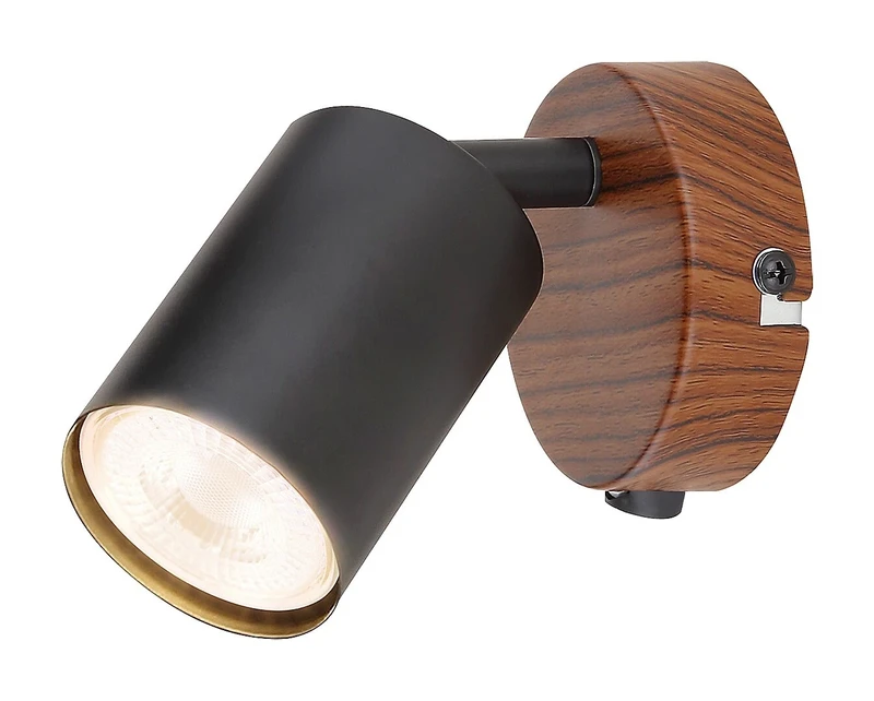 Spotlights Edmund – industrial spotlight in oak and black, Ø55mm, 1×GU10, IP20