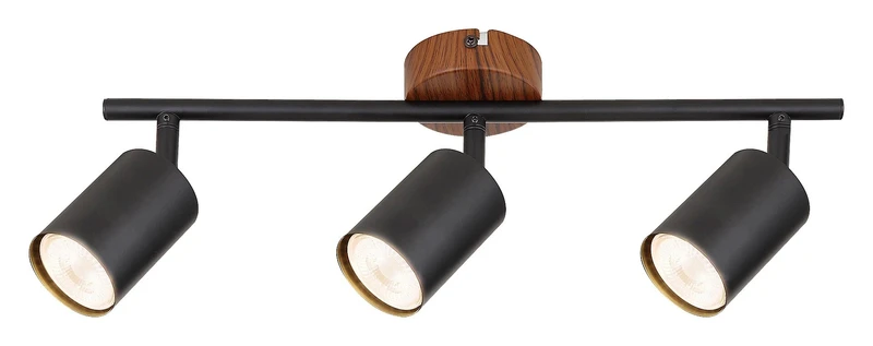 Spotlights Edmund – industrial spotlight in colour oak with black shades, 420mm, 3×GU10