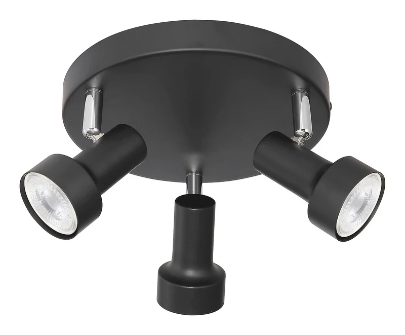 Спотове Konrad – троен LED спот в черен метал, Ø205мм, 3×GU10, IP20
