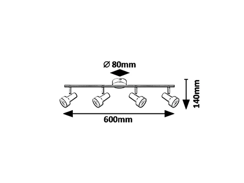 Konrad – quadruple spotlight in black metal, 600mm, 4×GU10, IP20