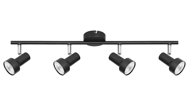 Spotlights Konrad – quadruple spotlight in black metal, 600mm, 4×GU10, IP20