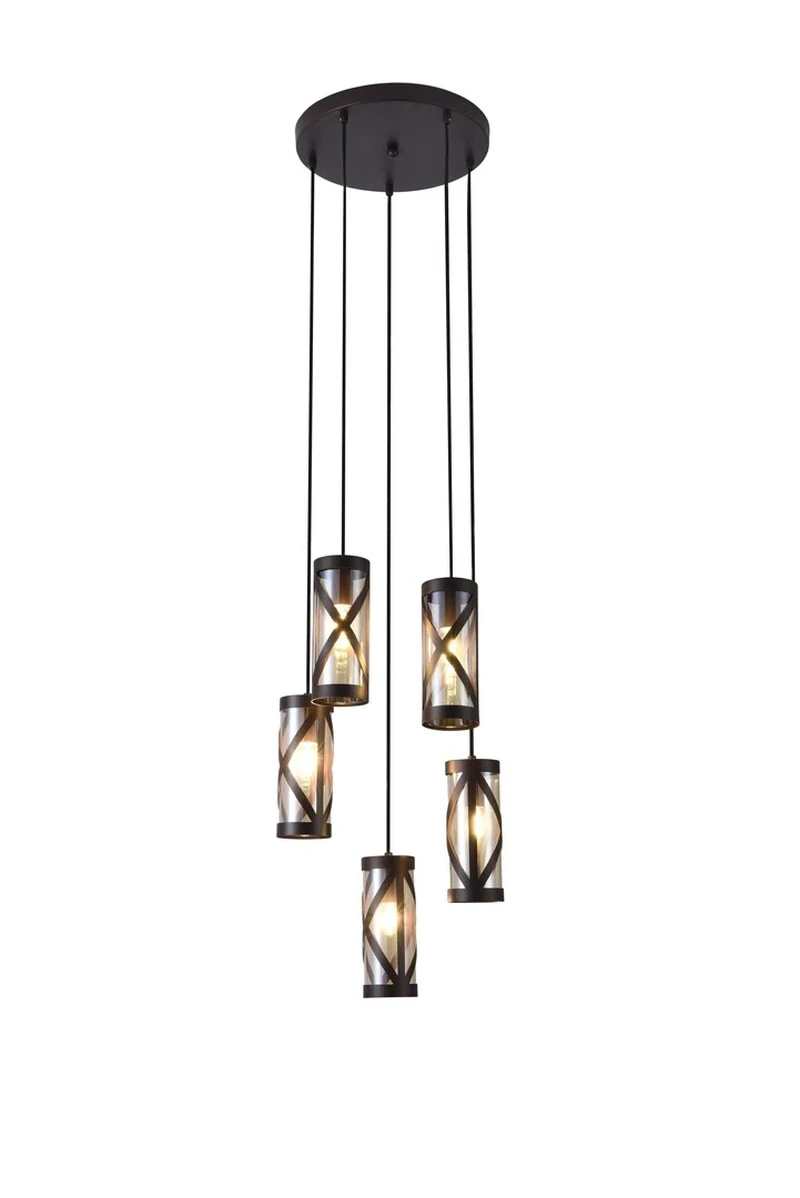 Pendant Lights Oberon – industrial pendant in brown with amber glass, Ø350mm, 5×E14