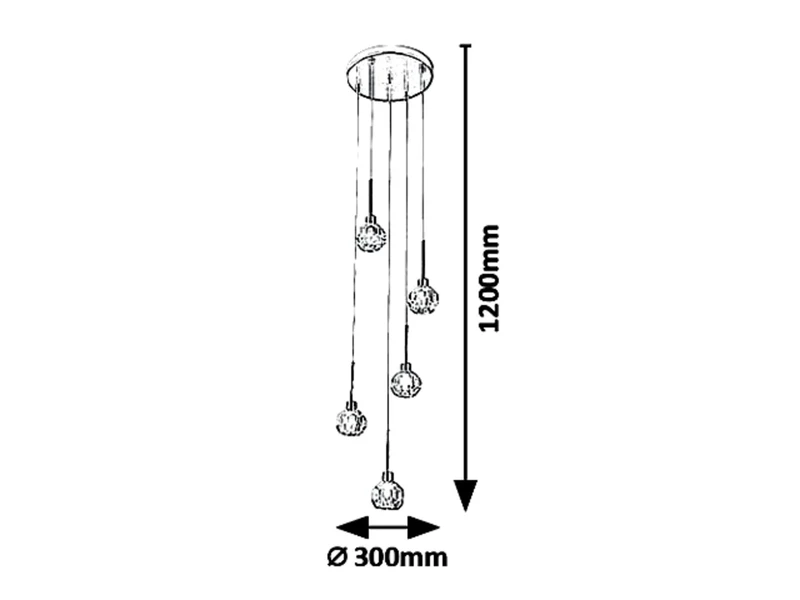 Kassia – classic LED pendant in gold with glass spheres, Ø300mm, 5×G9