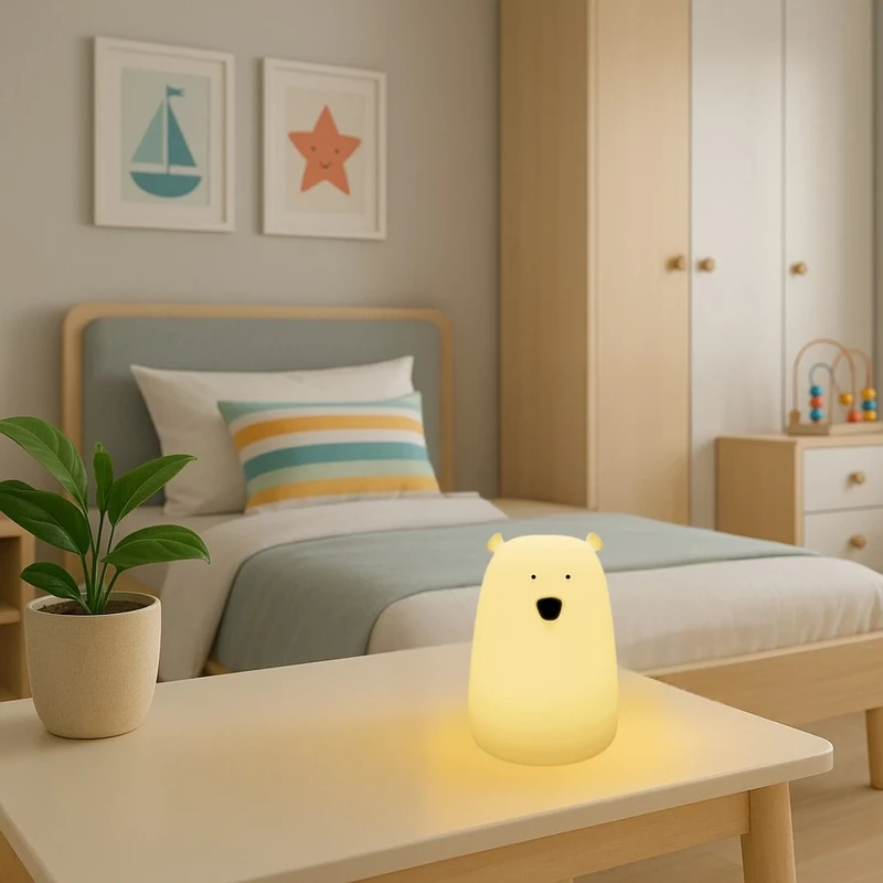Baloo – children's LED night lamp teddy bear in white silicone, Ø111mm, 0.4W, 3000K, RGB