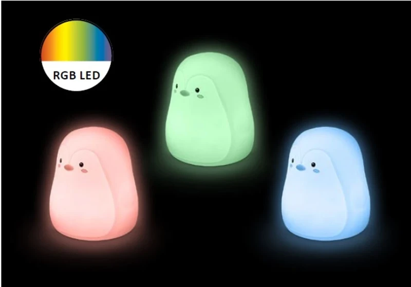 Baloo – LED children's night lamp penguin in white, Ø111mm, 0.4W, 3000K, RGB