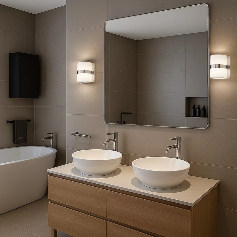 Tony – LED wall light for bathroom in chrome with opal glass, 160×115mm, 5W, 4000K